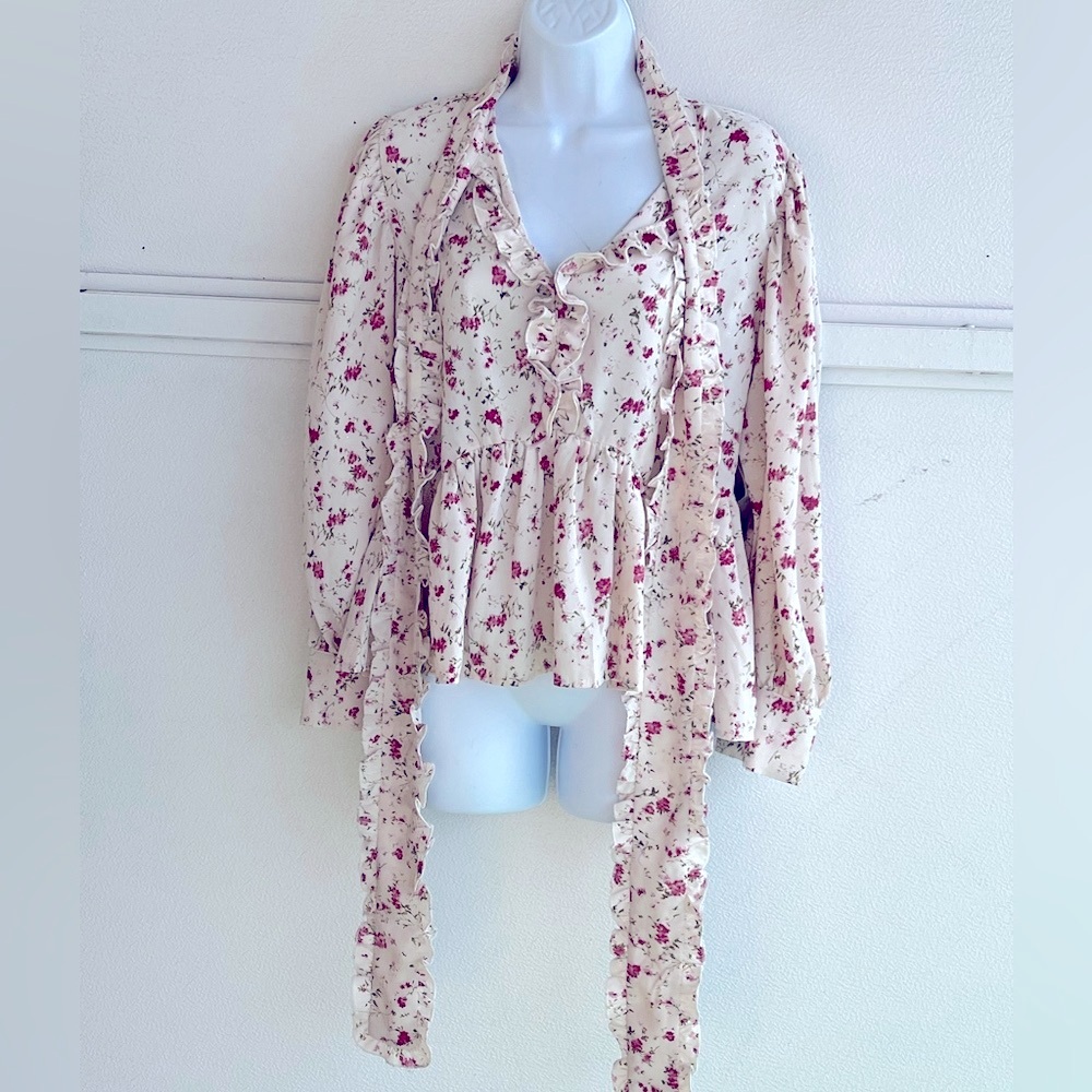 Sister Jane Star Flower Pussybow Blouse Ruffle Button Up Cottagecore Small New - Picture 2 of 9